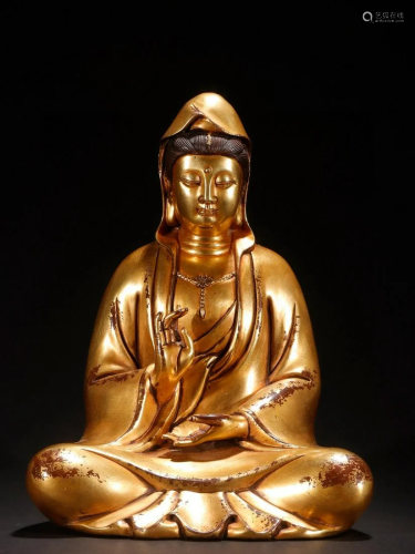A Fine Gilt-bronze Sitting Statue of Guanyin