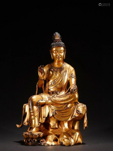 A Rare and Fine Gilt-bronze Figure of Guanyin