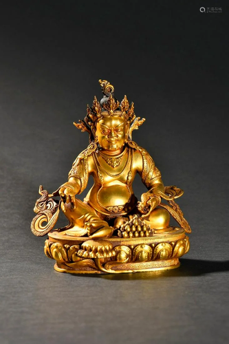 A Delicate Gilt-bronze Statue of the God of Yellow Wealth