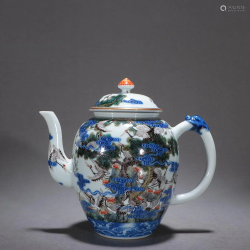 A Rare Famille-rose 'Matsuru Prolongs the Year' Teapot