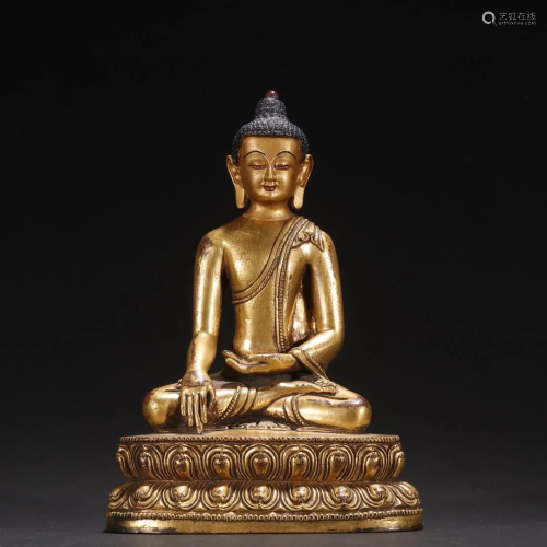 A Delicate Gilt-bronze Figure of Shakyamuni