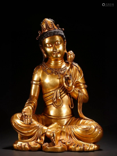 A Fine Gilt-bronze Figure of Guanyin