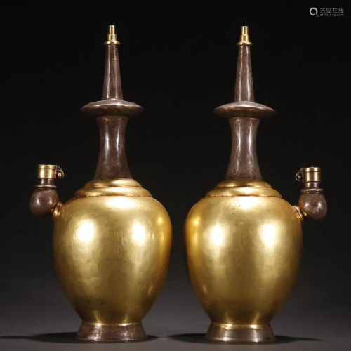 A Pair of Rare Gilt-Silver Vases