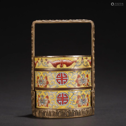 A Rare and Finely Gilt-bronze Enamel Three-layer Lifting Box