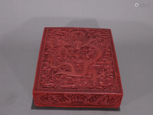 A Finely Carved Cinnabar lacquer Dragon Box