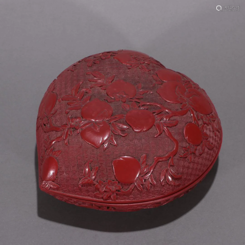 A Fine Carved Cinnabar lacquer 'Shou Tao' Box