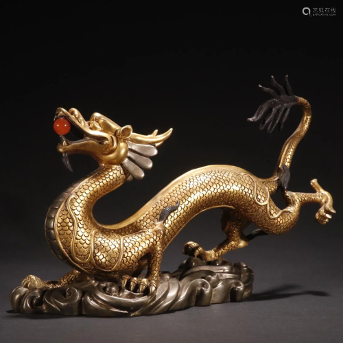 A Rare Gilt-bronze Dragon Ornament