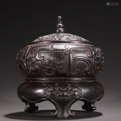 A Finely Carved Zitan Wood Censer