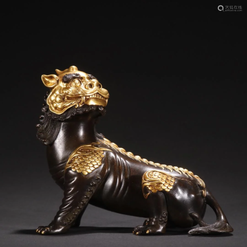A Finely Gilt-Bronze Beast Ornament