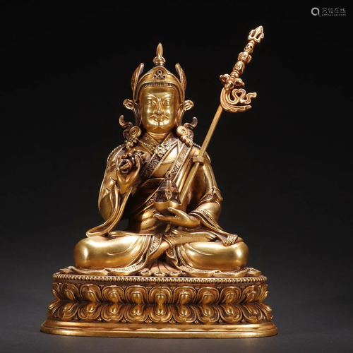 A Fine Gilt-bronze Padmasambhava Buddha