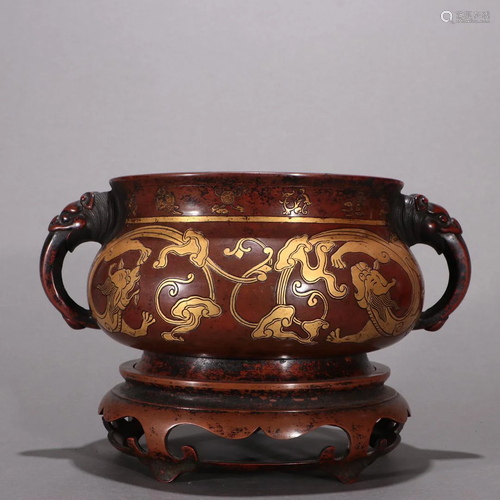 A Rare Gilt-bronze Dragon Pattern Censer