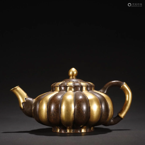 A Very Rare and Finely Gilt-bronze Teapot