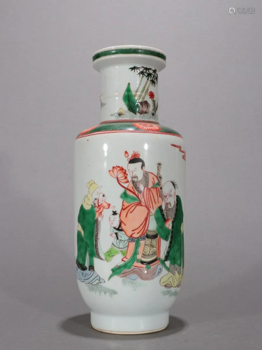 A Rare and Fine Wucai 'Character Story' Vase