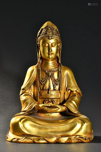 A Fine Gilt-bronz Sitting Statue of Guanyin