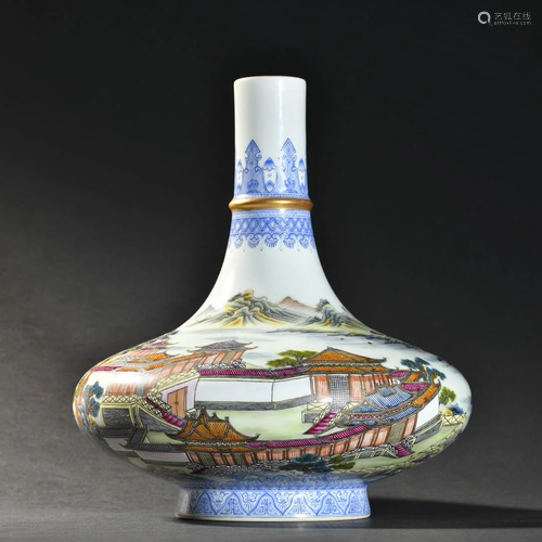 A Rare Famille-rose 'Landscape' Bottle