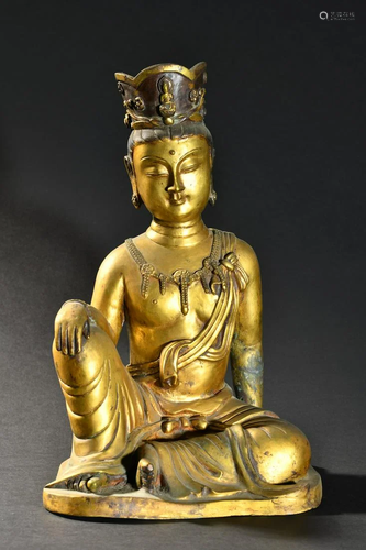 A Fine Gilt-bronze Figure of Guanyin