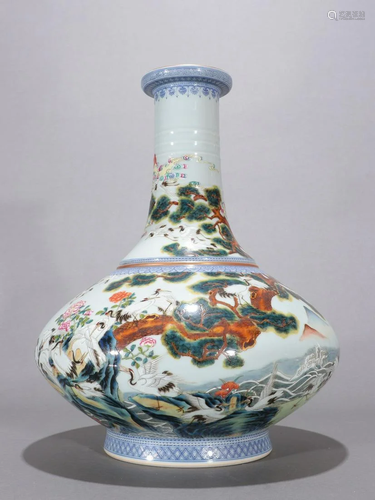 A Rare Famille-rose 'Matsuru Prolongs the Year' Vase