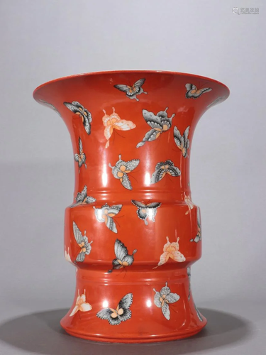 An Unusual Red Glazed 'butterflies' Bottle ,Gu