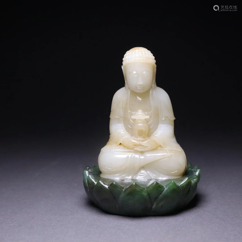 A Rare and Top Hetian Jade Figure of Shakyamuni