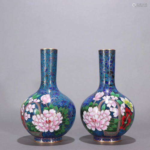 A Pair of Rare Gilt-bronze Cloisonne Enamel 'Flowers' Vases