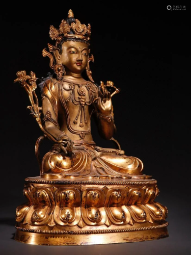 A Rare and Larger Gilt-bronze Figure of Guanyin