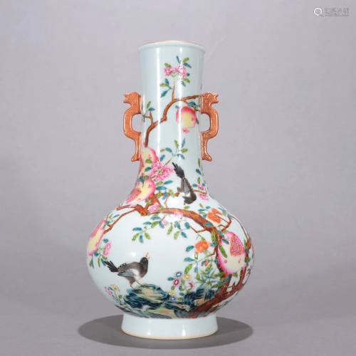 A Fine Famille-rose Dragon Ears Vase