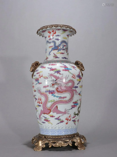 A Larger and Rare Famille-rose Dragon Pattern Vase
