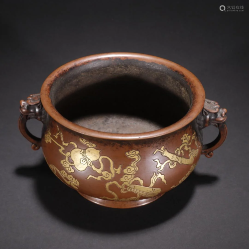A Fine Gilt-bronze 'Ba Bao' Pattern Censer