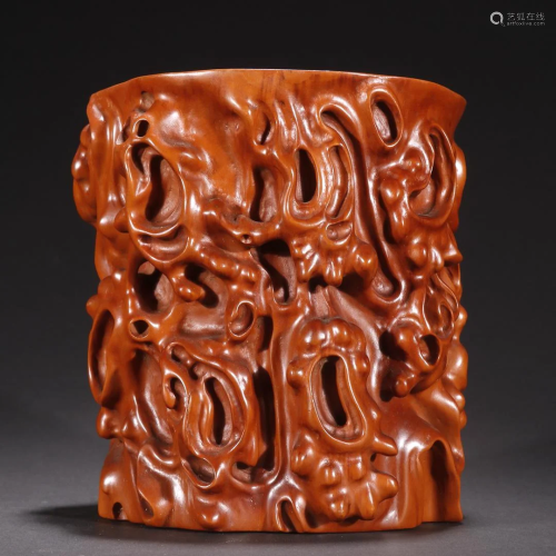 A Rare and Top Carved Huangyang Wood Pen Holder
