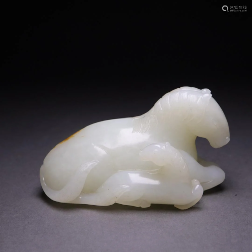 A Very Top Hetian White Jade Horse Ornament