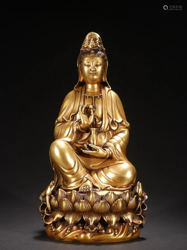 A Fine Gilt-bronze Figure of Guanyin