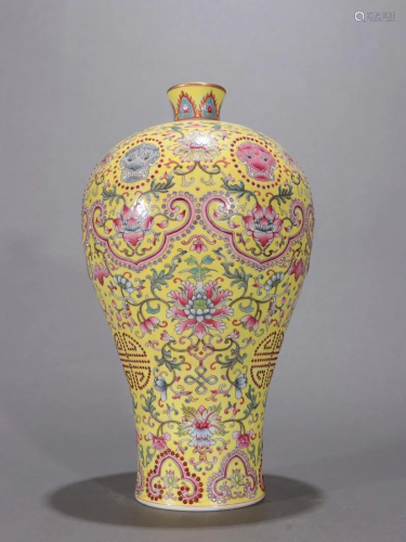 A Fine Famille-rose 'Flowers' Plum Vase