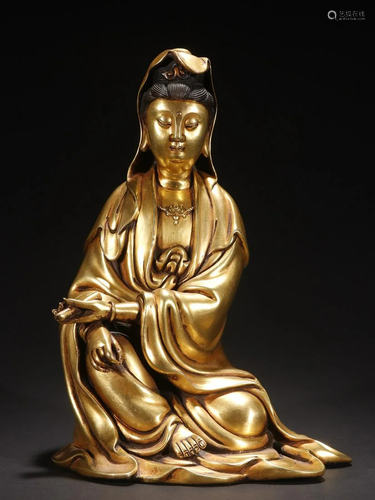 A Fine Gilt-bronze Figure of Guanyin