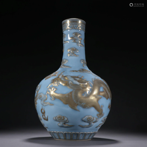 A Rare Blue Glazed Dragon and Pheonix Bottle