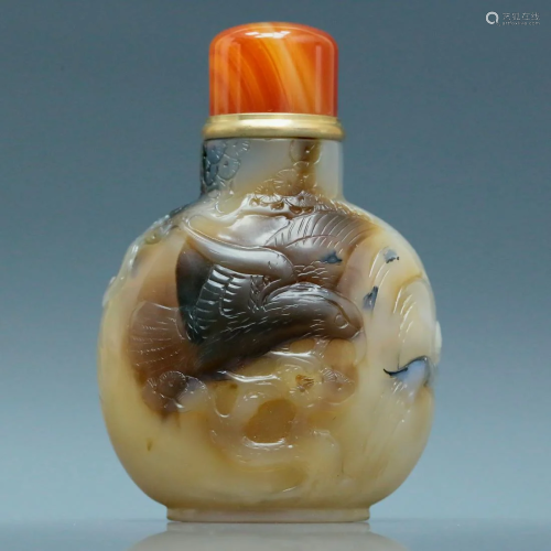 A Fine Agate Incised 'Landscape& Eagle' Snuff Bottle