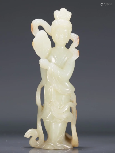 A Brilliant White Jade Figure Of Guanyin