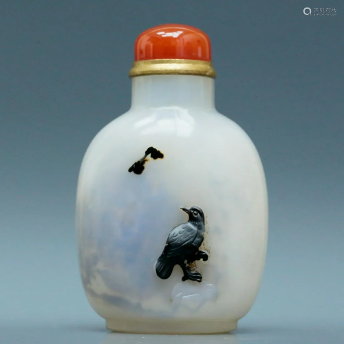 A Fabulous Agate Incised 'Bird' Snuff Bottle