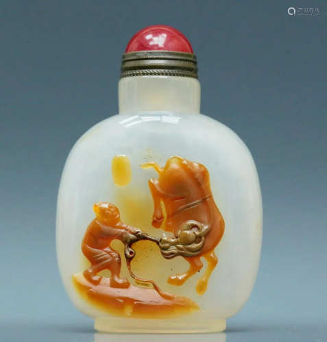 A Fine Agate Incised 'Herding' Snuff Bottle