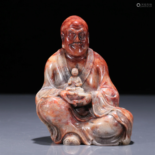 A Marvelous Soapstone Figure Of Arhat