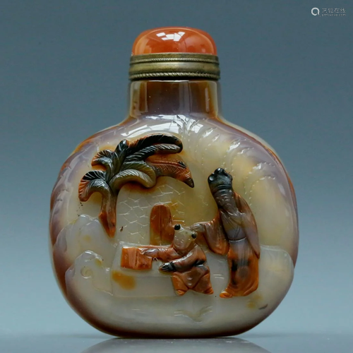 A Fabulous Agate Incised 'Landscape& Figure' Snuff Bottle