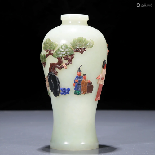 A Superb White Jade Gem-Inlaid 'Figure' Vase