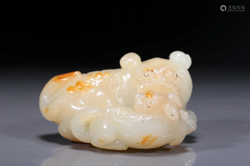 An Excellent White Jade Lion Group