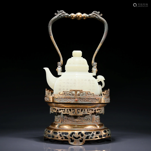 A Superb Imperial White Jade 'Poem' Ewer With A Gilt-Bronze ...