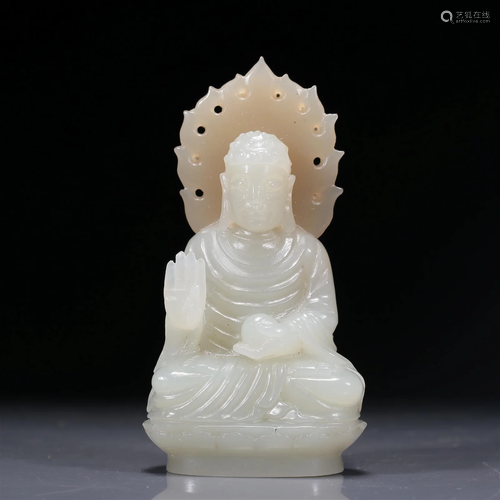 A Brilliant White Jade Figure Of Buddha Shakyamuni