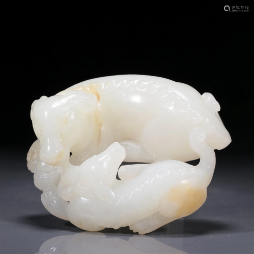 A Brilliant White Jade Hound Group