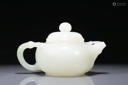 A Fabulous Imperial White Jade 'Bamboo' Teapot