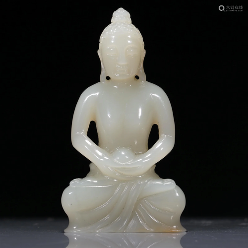 A Fabulous White Jade Figure Of Buddha Shakyamuni