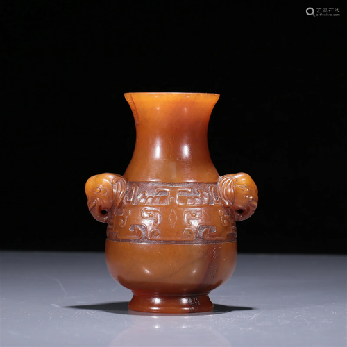 A Fine Soapstone 'Animal Mask' Elephant-Handled Vase