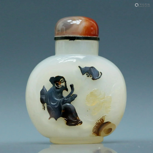 A Fabulous Agate Incised 'Figure' Snuff Bottle