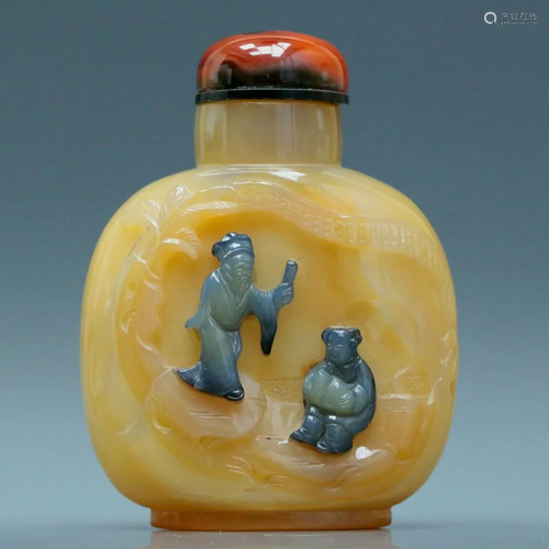 A Fabulous Agate Incised 'Figure' Snuff Bottle